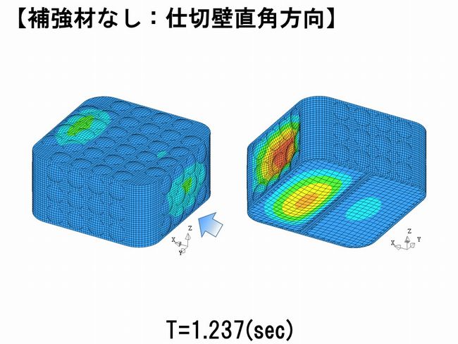 複雑な振動モード　規則的な振動モード　補強材の影響