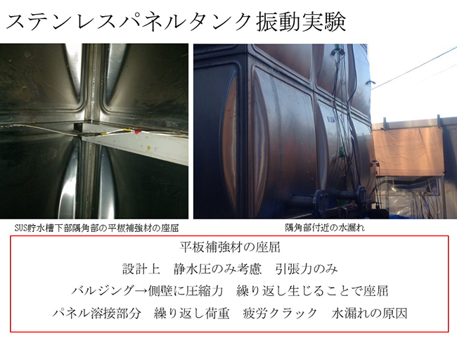 ステンレスパネルタンク振動実験　平板補強材の座屈