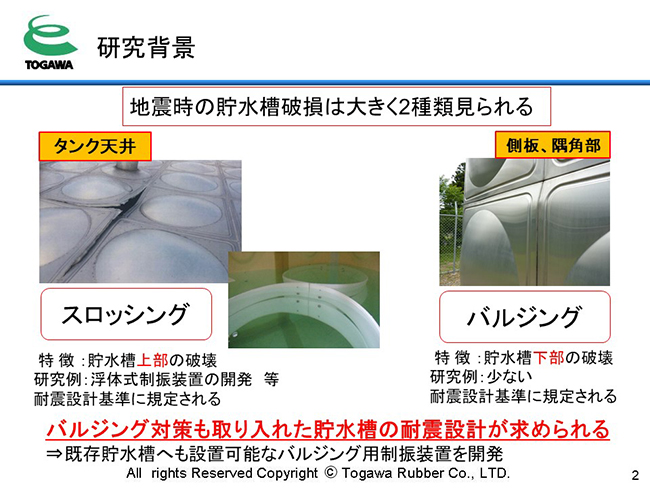 研究背景　バルジング対策も取り入れた貯水槽の耐震設計が求められる