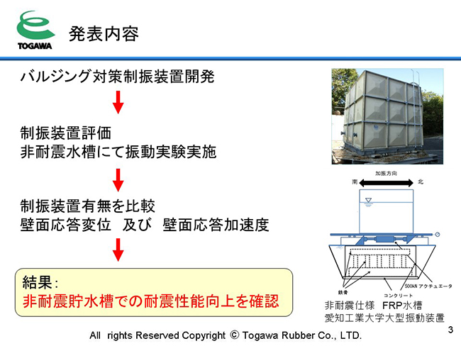 バルジング対策制振装置開発　非耐震貯水槽での耐震性能向上を確認