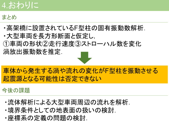 車体から発生する渦や流れの変化がF型柱を振動させる起震源となる可能性は否定できない
